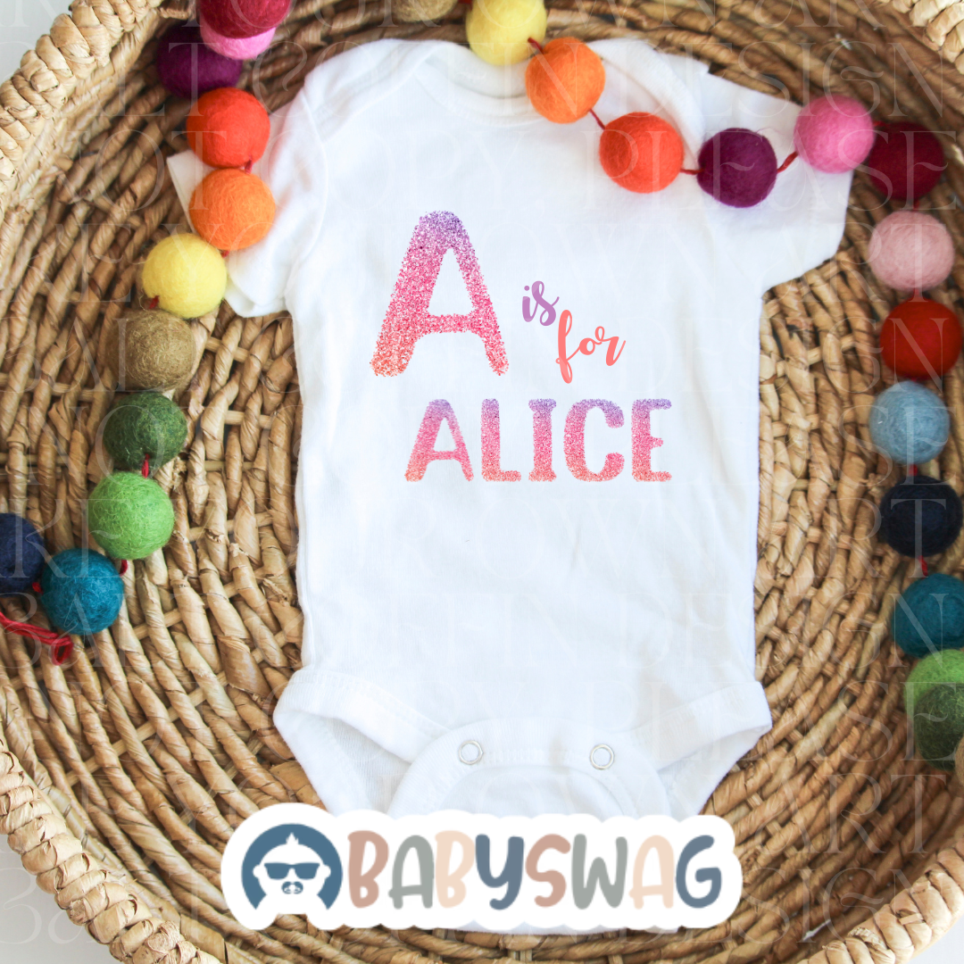 Pink Ombre Glitter Letter Is For "Baby Name" (Personalize Me)