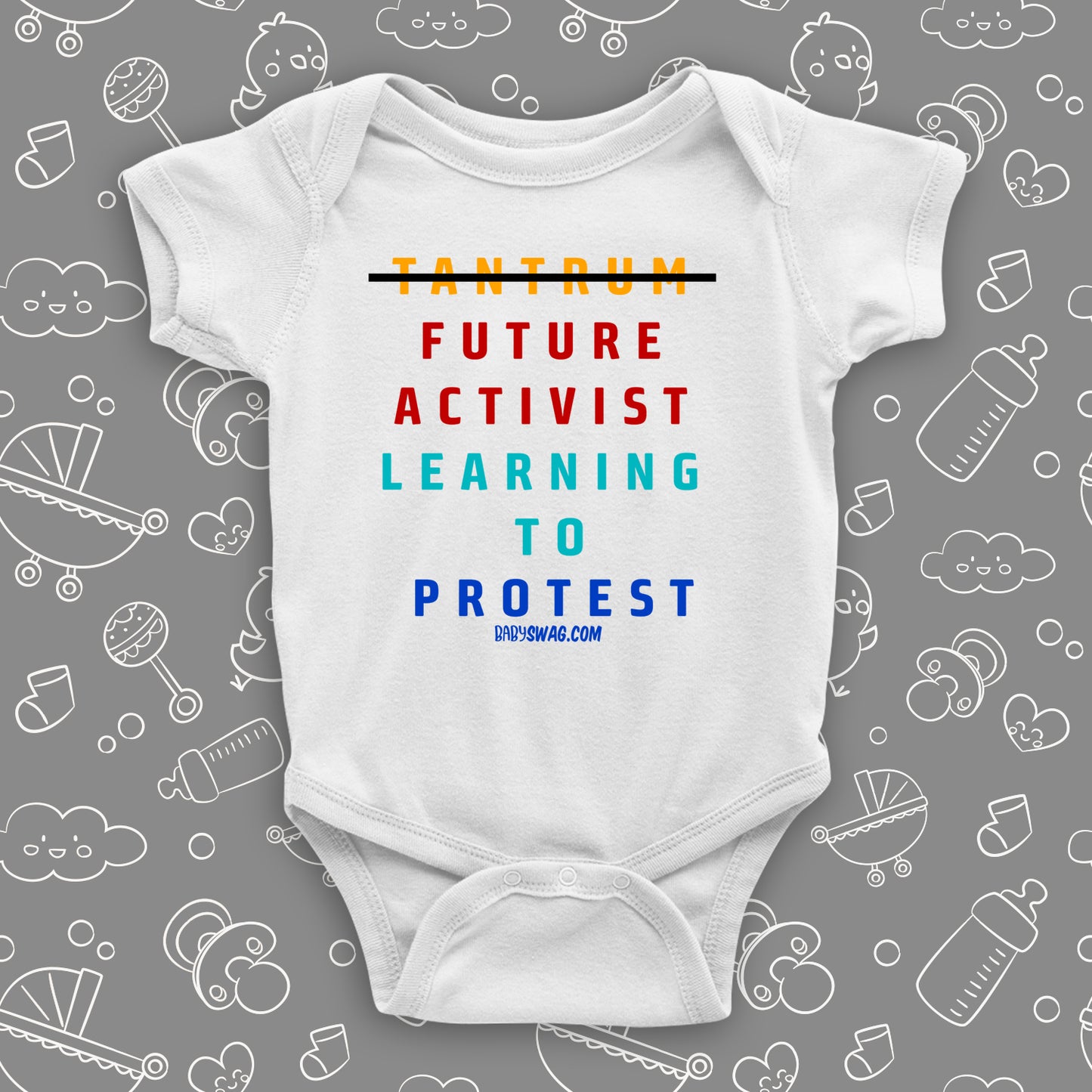 The ''Future Activist'' cool baby onesie in white
