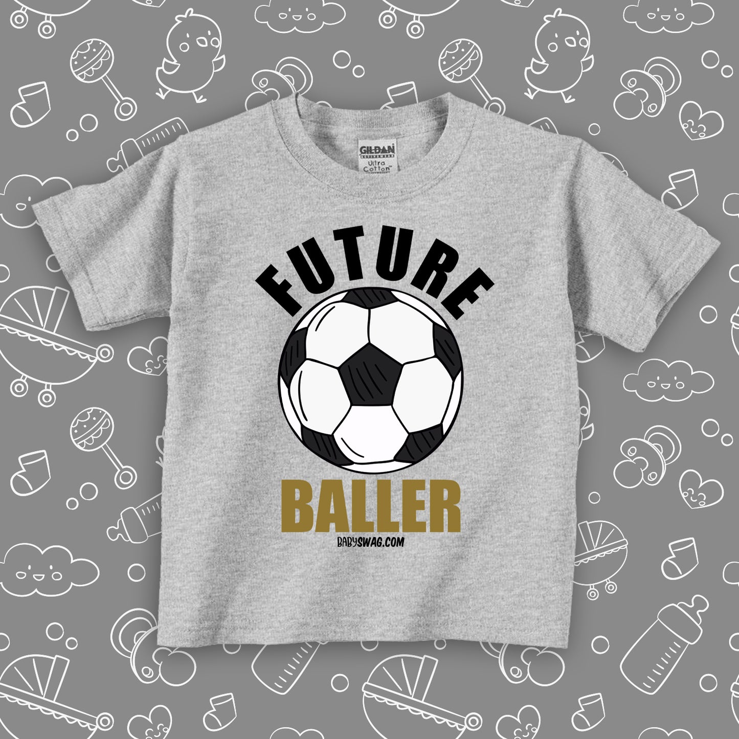 Toddler graphic tees with caption "Future Baller" in grey.