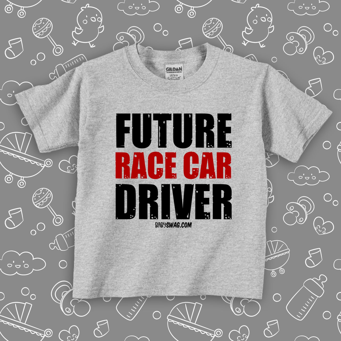 Grey cool toddler shirt with the print "Future Race Car Driver".