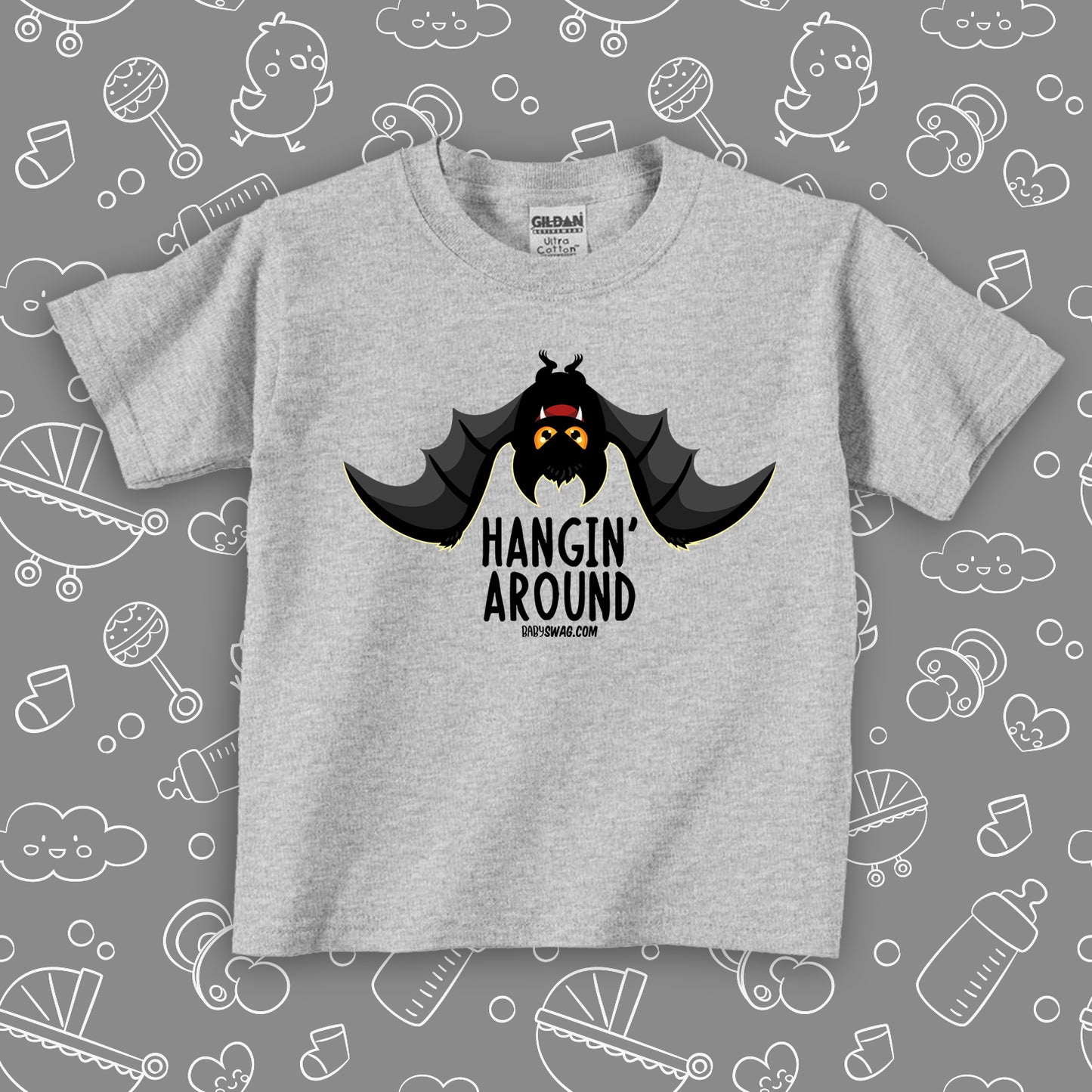 Toddler graphic tee with saying "Hangin' Around" in grey