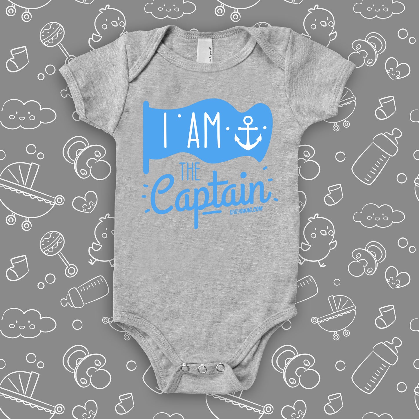 The ''I Am The Captain'' badass baby clothes in grey.