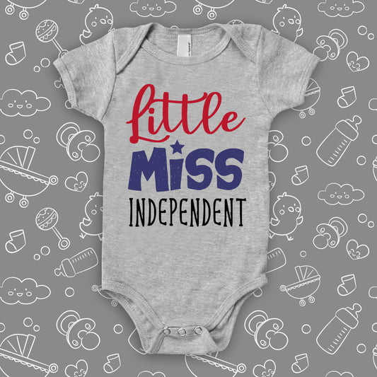 The ''Little Miss Independent'' cute baby onesie in grey.