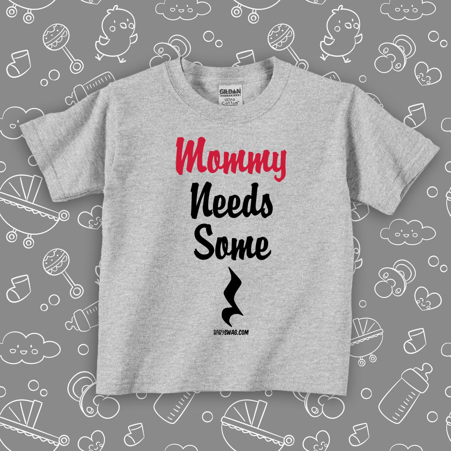 Cute toddler shirt with saying "Mommy Needs Some Quarter Rest" in grey.
