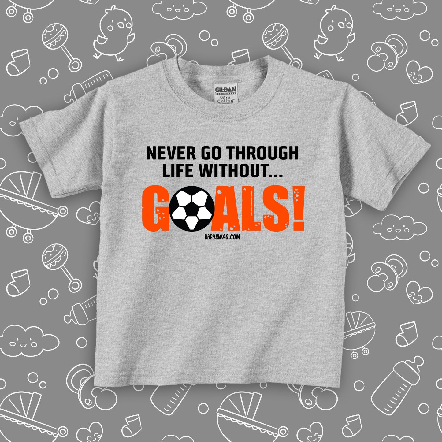 The "Never Go Through Life Without Goals!" toddler shirt in grey.