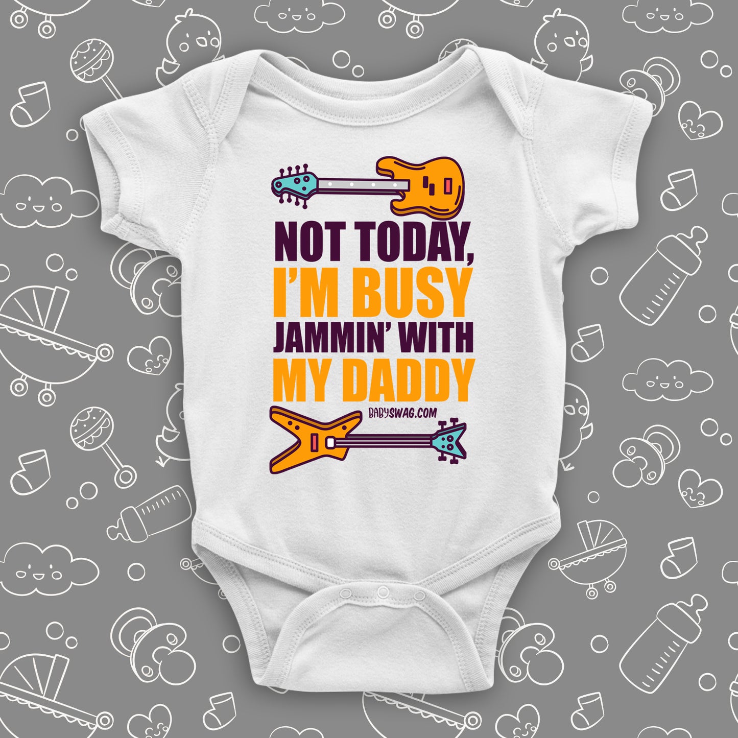 For father and son special day, Baby Swag has a special rock n' roll onesie. Both dad and baby boy will love it. It has the cool guitars printed on it, and it is made of pure cotton. Your boy will feel warm and comfy so you can jam all day long.