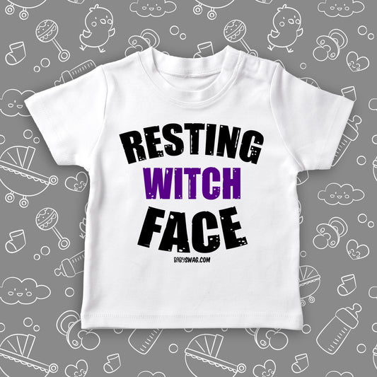 Funny toddler shirt with saying "Resting Witch Face" in white.