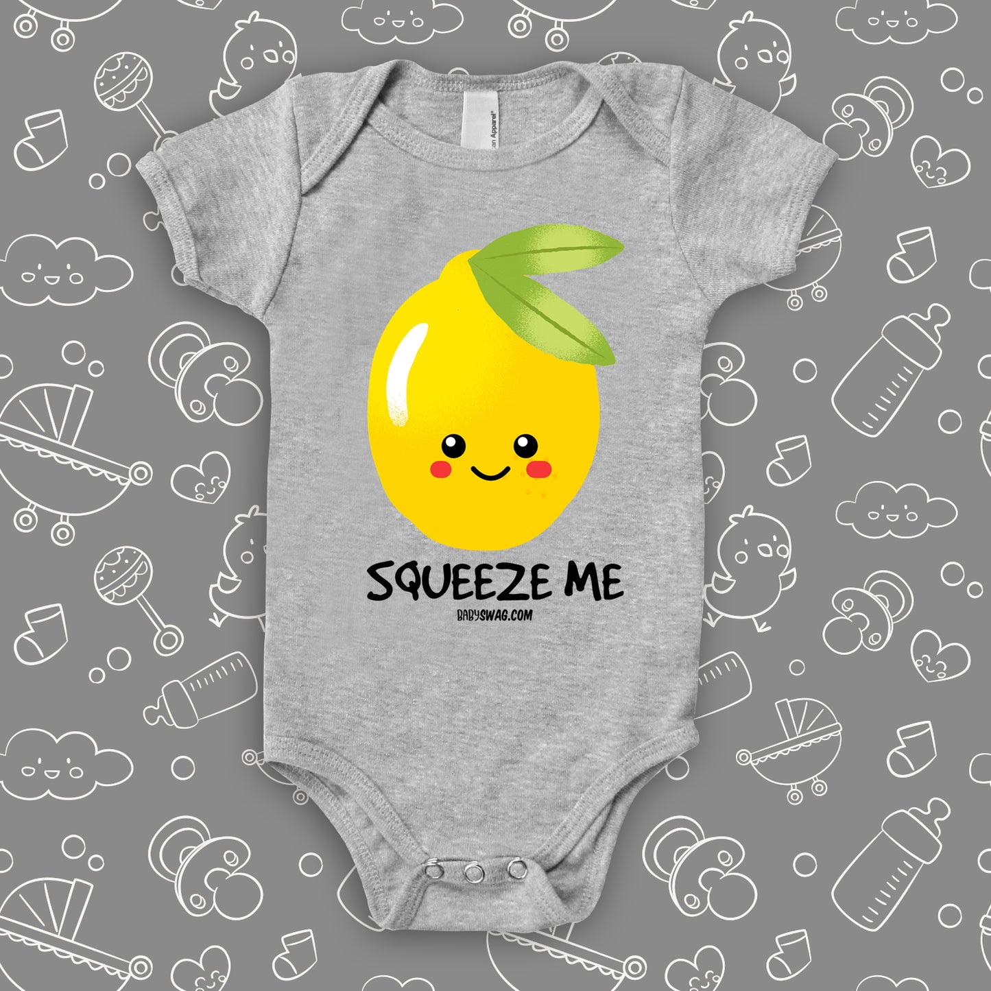 The ''Squeeze me'' funny baby clothes in grey.