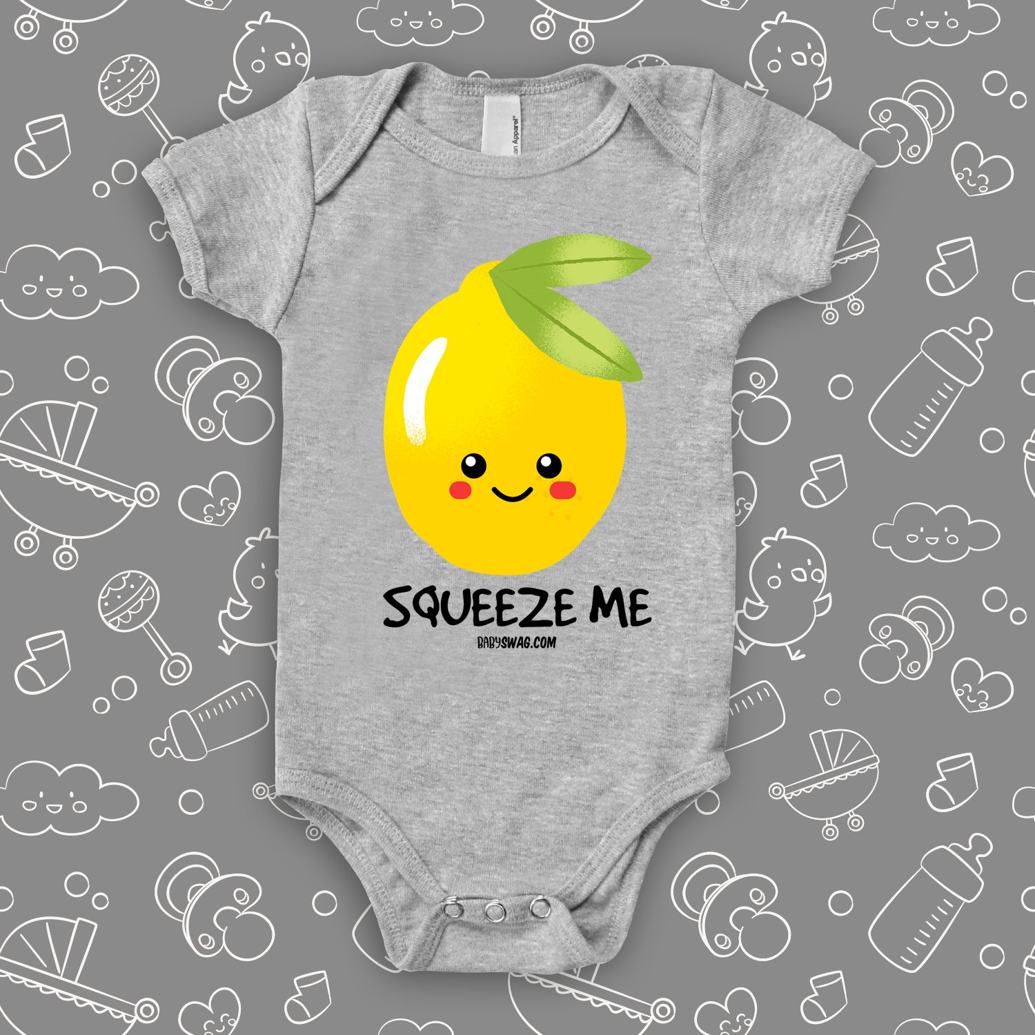 The ''Squeeze me'' funny baby clothes in grey.