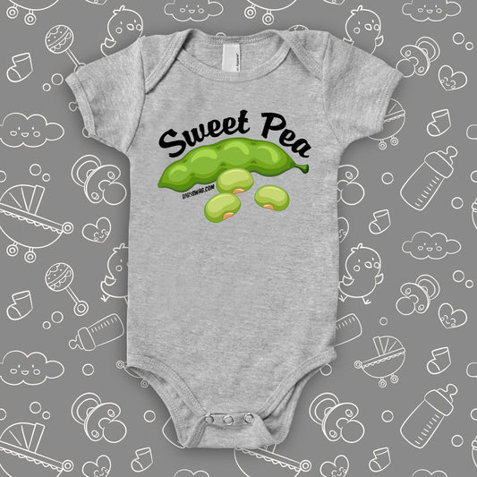 The ''Sweet Pea'' cute baby onesies in grey.
