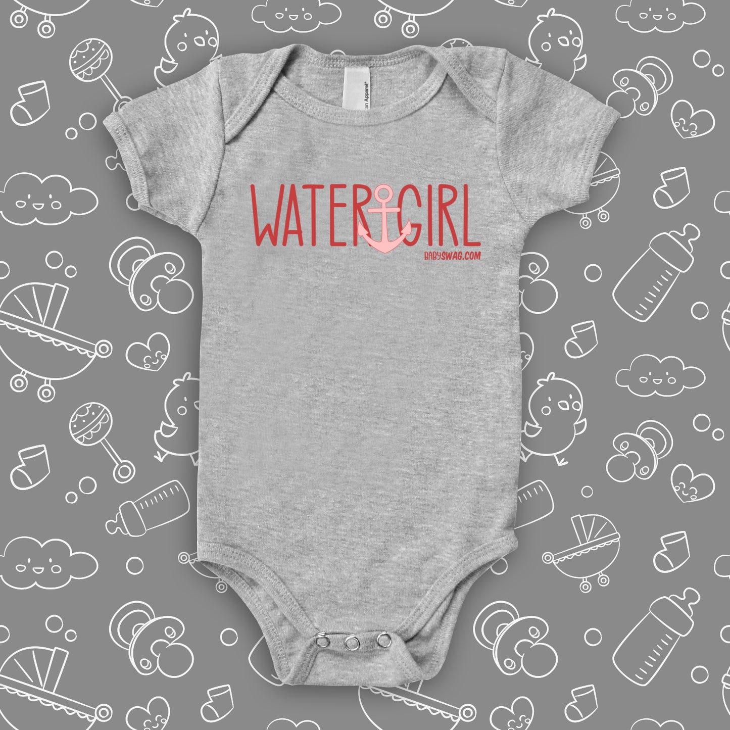 The ''Water Girl'' cute baby girl onesies in grey.