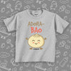 Toddler graphic tee with "Adora-bao" print and an image of bao bun smiling, in grey. 