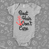 Cute baby girl onesies with saying "Boat Hair Don't Care" in grey.