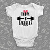 The ''Bows & Barbells'' cute baby girl onesie in white