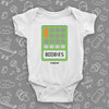  The "Calculator Boobies" graphic baby onesies in white.