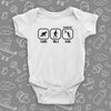 Baby boy onesies with saying "Crawl. Walk. Dunk" in white. 