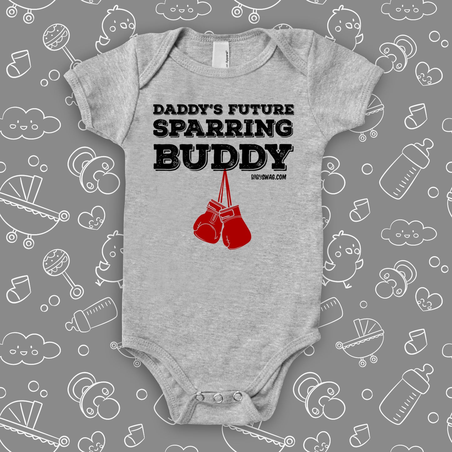 The ''Daddy's Sparring Buddy'' unique baby onesie in gray
