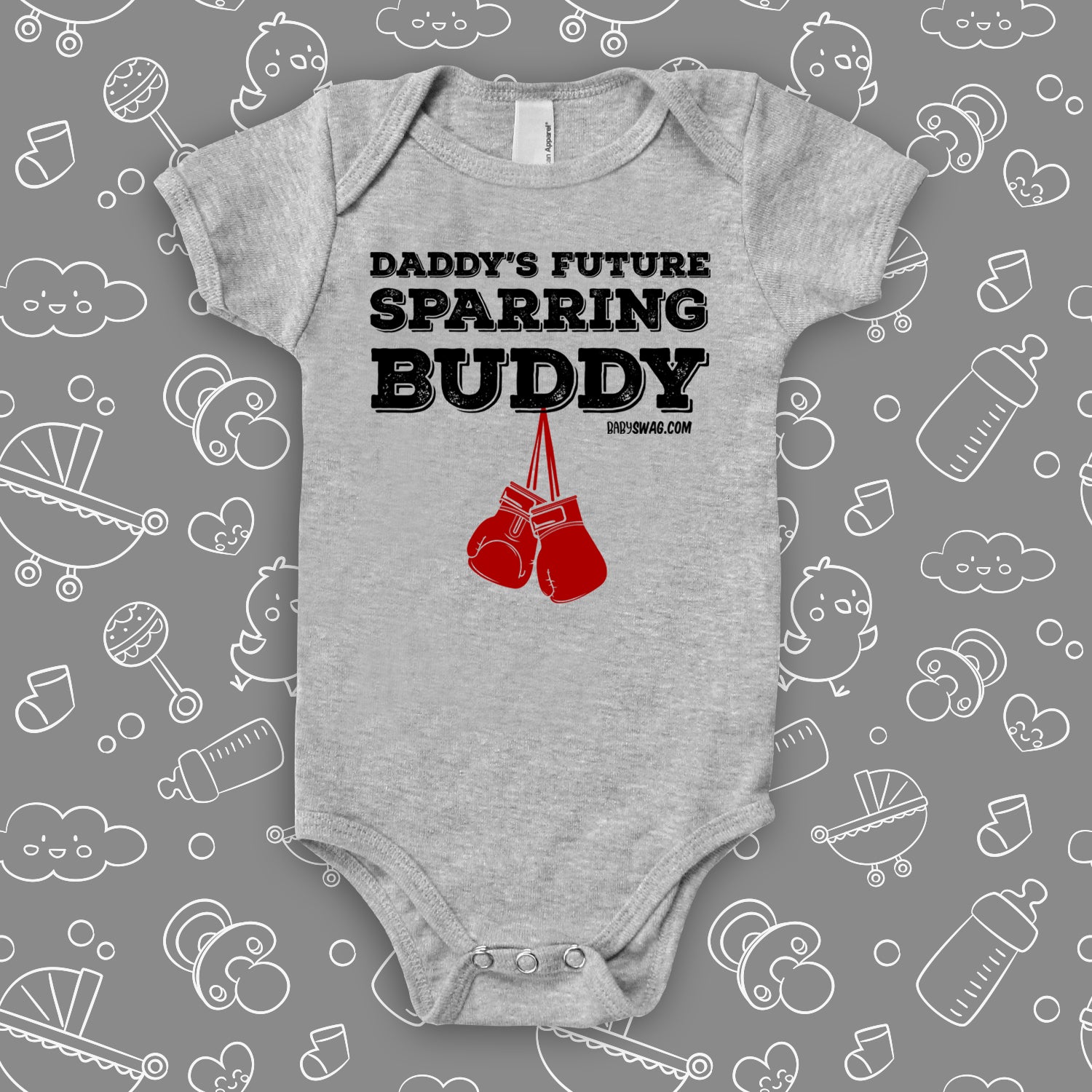 The ''Daddy's Sparring Buddy'' unique baby onesie in gray