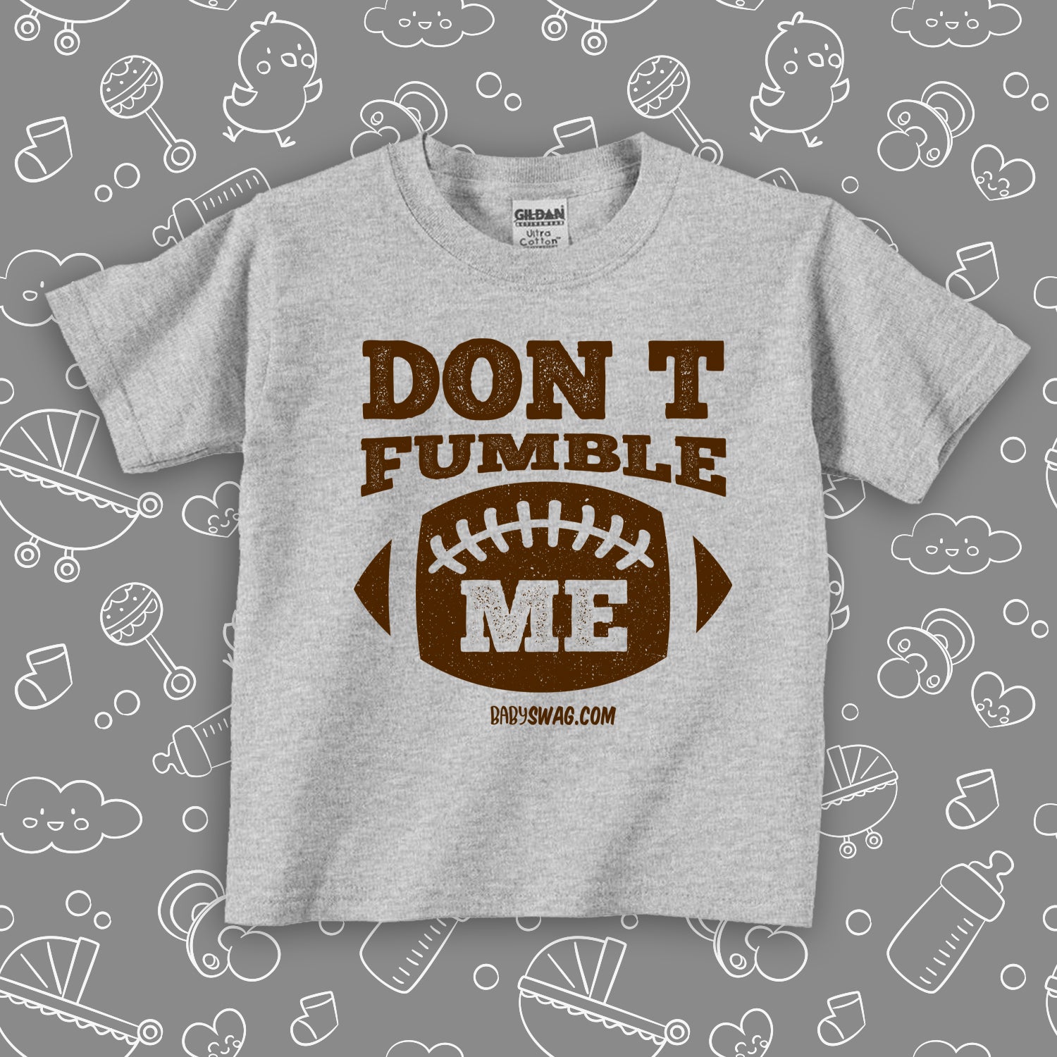 Toddler boy graphic tee with saying "Don't Fumble" in grey. 