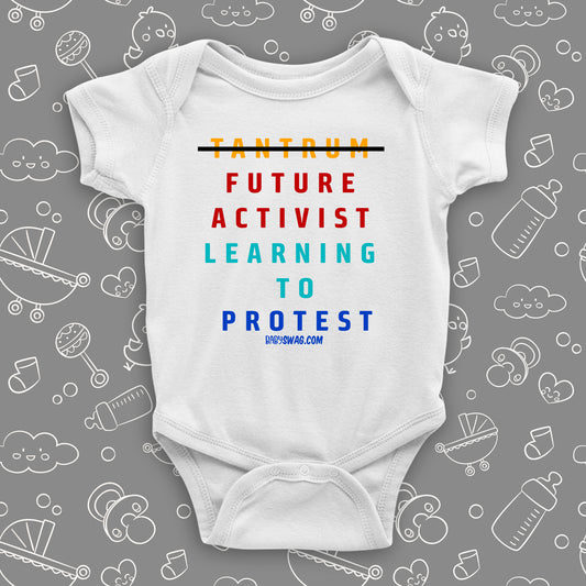 The ''Future Activist'' cool baby onesie in white