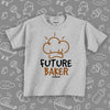 Grey toddler shirt with "Future baker" print and a drawing of baker's hat.