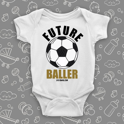 Cute baby boy onesies with the caption "Future Baller" in white. 