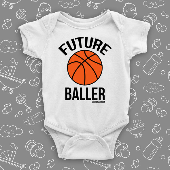 The "Future Baller" cool baby onesies in white.