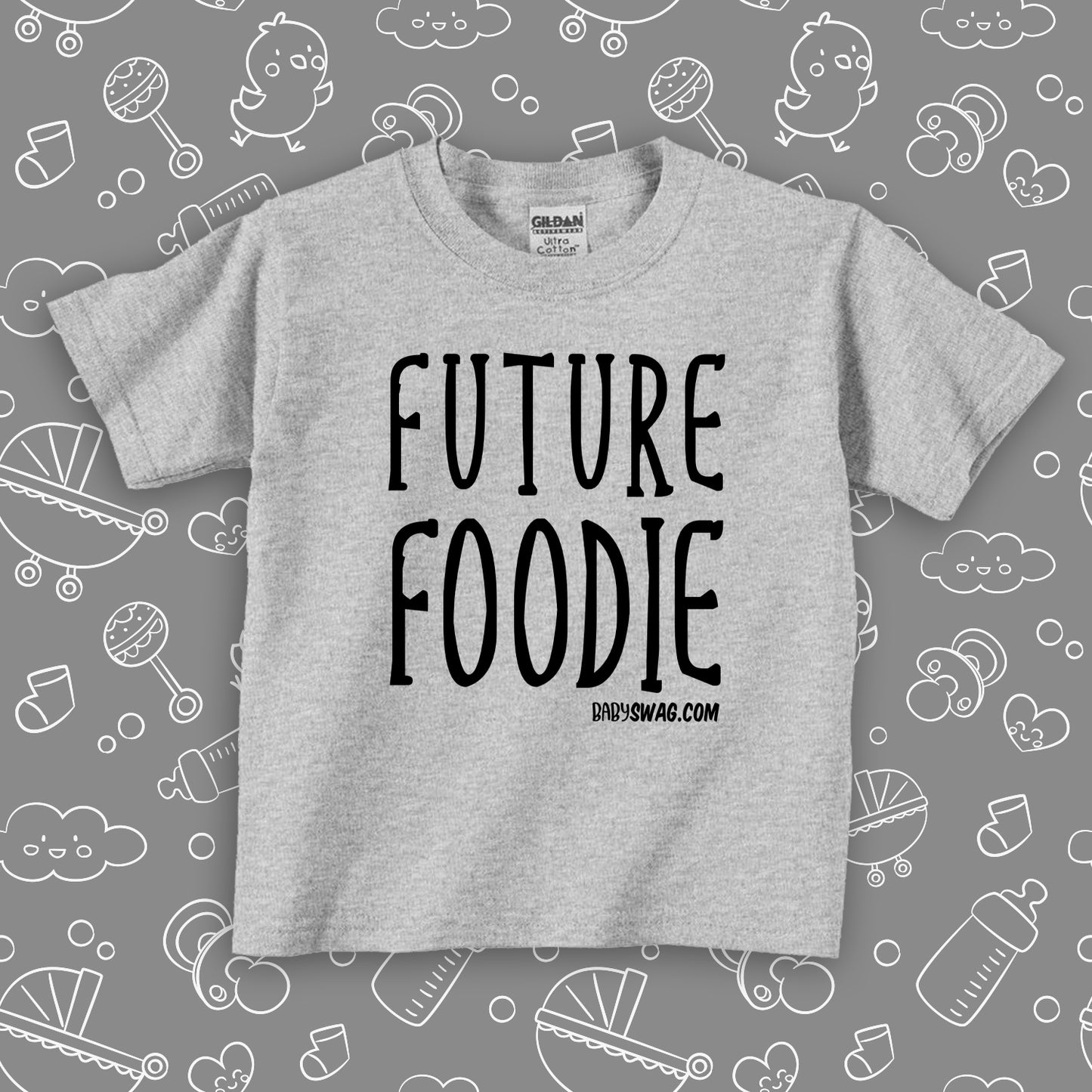 The ''Future Foodie'' cute toddler shirts in grey.
