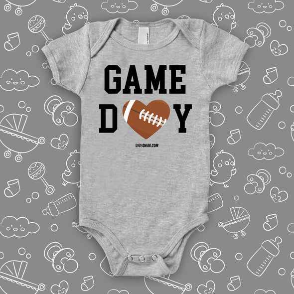 The "Game Day" cool baby onesies in grey. 