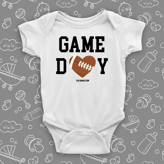 The "Game Day" cool baby onesies in white. 