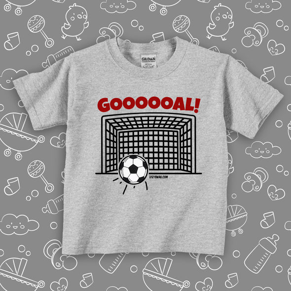 The "Goooooal!" toddler boy graphic tees in grey. 