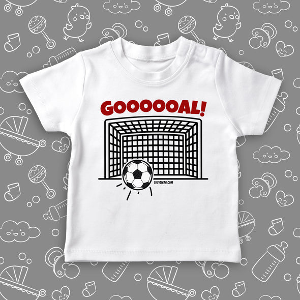 The "Goooooal!" toddler boy graphic tees in white.