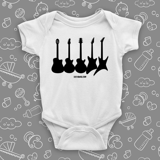 Rock N Roll onesie with saying "Guitar Collections" in white.