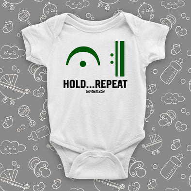 The "Hold Repeat" graphic baby oneises in white.