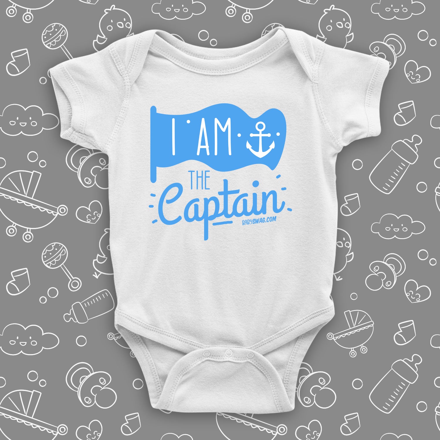 The ''I Am The Captain'' badass baby clothes in white.