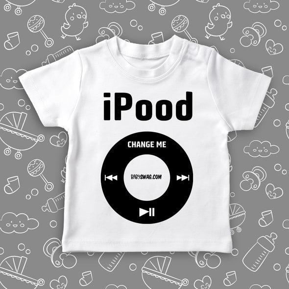 "I Pood" toddler graphic tees in white.