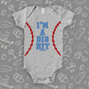 Funny baby onesies with saying "I'm A Big Hit" in grey. 