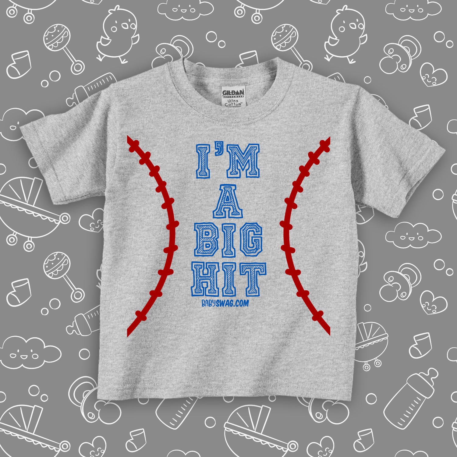Funny toddler boy shirt with saying "I'm A Big Hit" in grey. 