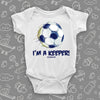 Cute baby boy onesies with saying "I'm A Keeper" in white.