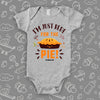 Cute baby onesies with saying "I'm Just Here For The Pie" in grey.