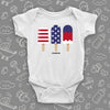 The "Independence Day Popsicle" cool baby onesies with three popsicles drawing in white.