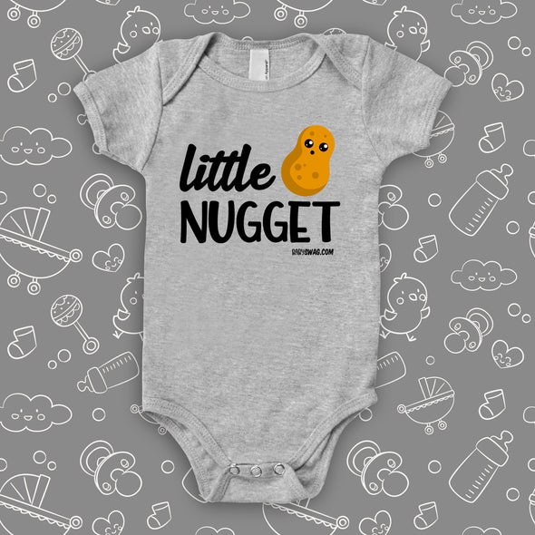 The ''Little Nugget'' cute baby onesie in grey. 