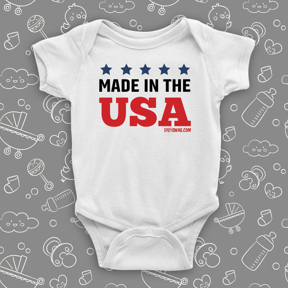 Cool baby onesie with saying "Made In The USA" in white