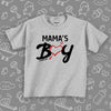 Grey toddler boy graphic tee with saying "Mommy's Boy" and an image of a heart. 