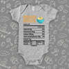 The "Mashed Potato Nutrition Facts" cute baby onesies in grey.