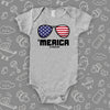 Funny infant onesie with saying "'Merica" in grey.