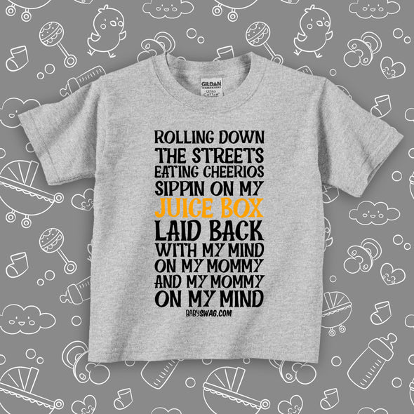 Grey toddler boy shirt with saying "My Mind On My Mommy, And My Mommy On My Mind".
