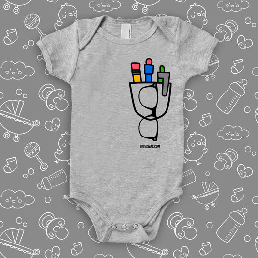 "The Nerdy Pocket" cute baby onesies in grey.