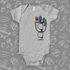 "The Nerdy Pocket" cute baby onesies in grey. 
