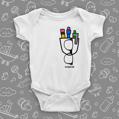 The "Nerdy Pocket" cute baby onesies in white.